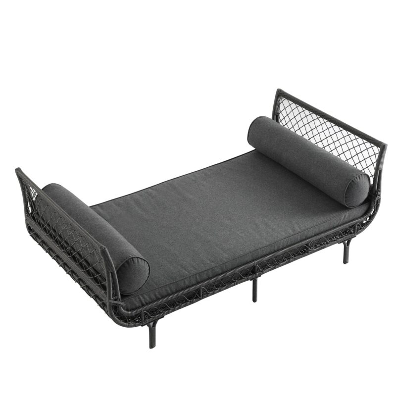 Willowbrook Lattice Weave Rattan Daybed, Dark Grey - Image 4