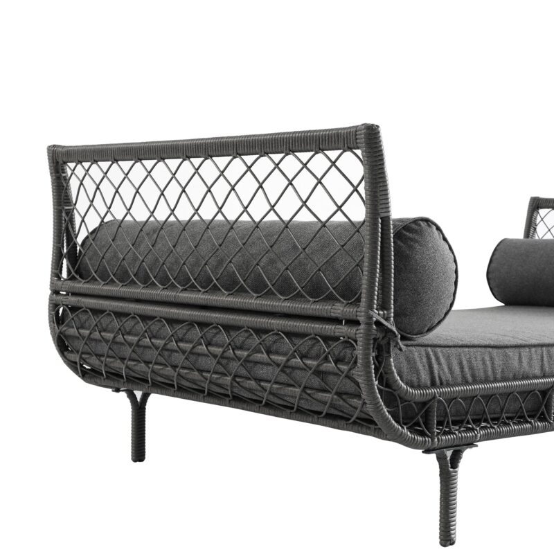 Willowbrook Lattice Weave Rattan Daybed, Dark Grey - Image 6