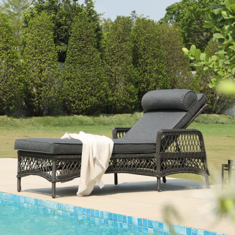 Willowbrook Lattice Weave Rattan Sun Lounger, Dark Grey - Image 2