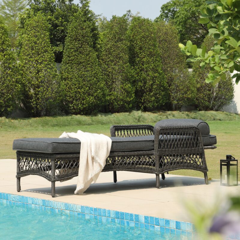 Willowbrook Lattice Weave Rattan Sun Lounger, Dark Grey - Image 3