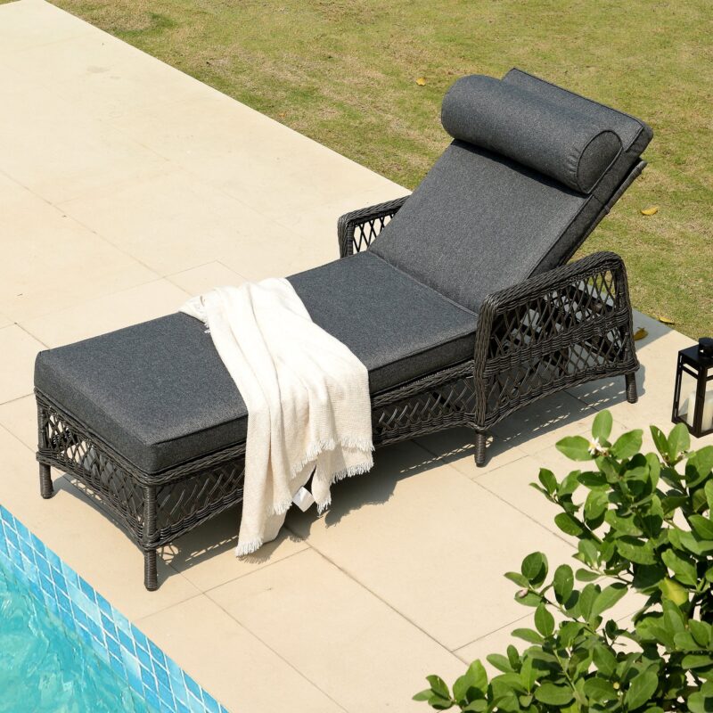 Willowbrook Lattice Weave Rattan Sun Lounger, Dark Grey - Image 4