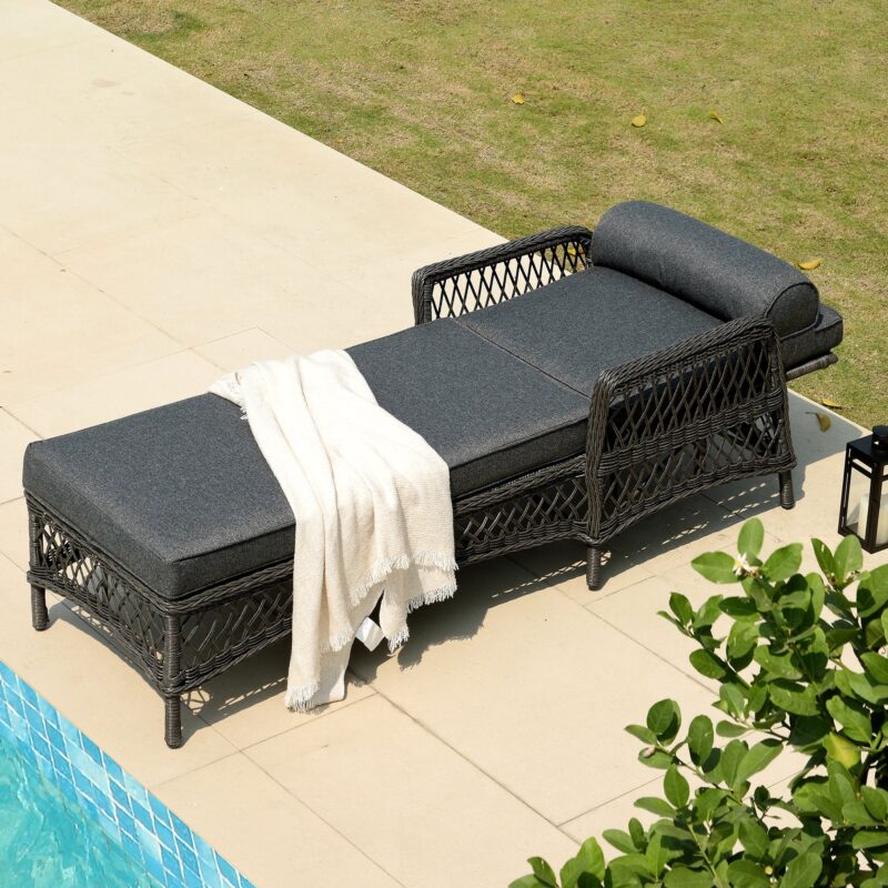 Willowbrook Lattice Weave Rattan Sun Lounger, Dark Grey - Image 5