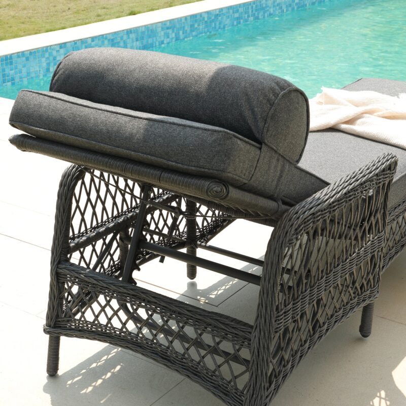 Willowbrook Lattice Weave Rattan Sun Lounger, Dark Grey - Image 7