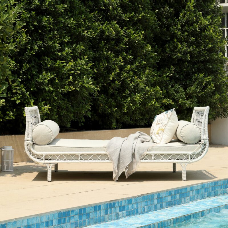 Willowbrook Lattice Weave Rattan Daybed, White - Image 4