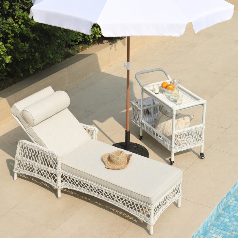 Willowbrook Lattice Weave Rattan Sun Lounger, White - Image 3