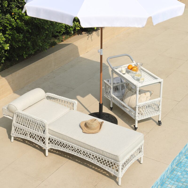 Willowbrook Lattice Weave Rattan Sun Lounger, White - Image 4