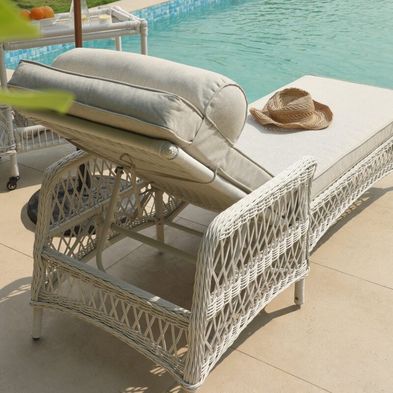 Willowbrook Lattice Weave Rattan Sun Lounger, White - Image 6