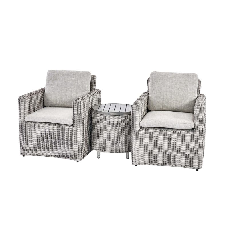 Bellagio Round Wicker Bistro Set with Rising Side Table, Light Grey - Image 6