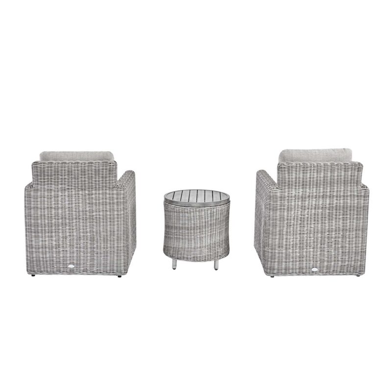 Bellagio Round Wicker Bistro Set with Rising Side Table, Light Grey - Image 7