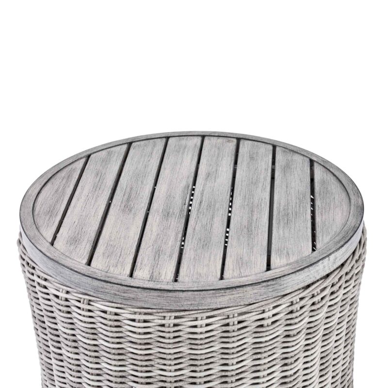 Bellagio Round Wicker Bistro Set with Rising Side Table, Light Grey - Image 11