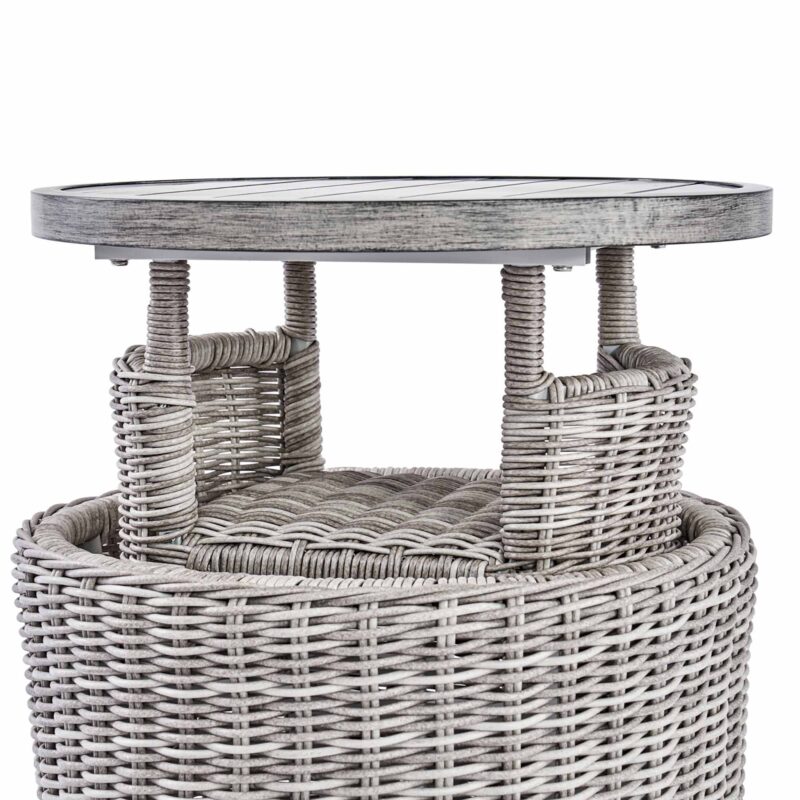 Bellagio Round Wicker Bistro Set with Rising Side Table, Light Grey - Image 12