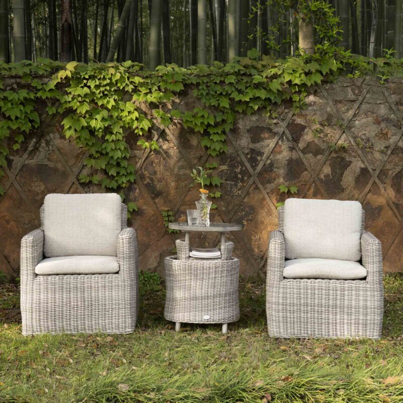 Bellagio Round Wicker Bistro Set with Rising Side Table, Light Grey - Image 3