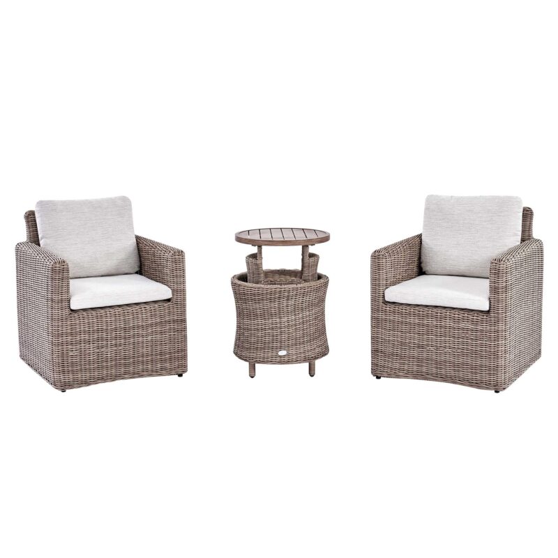 Bellagio Round Wicker Bistro Set with Rising Side Table, Natural - Image 6