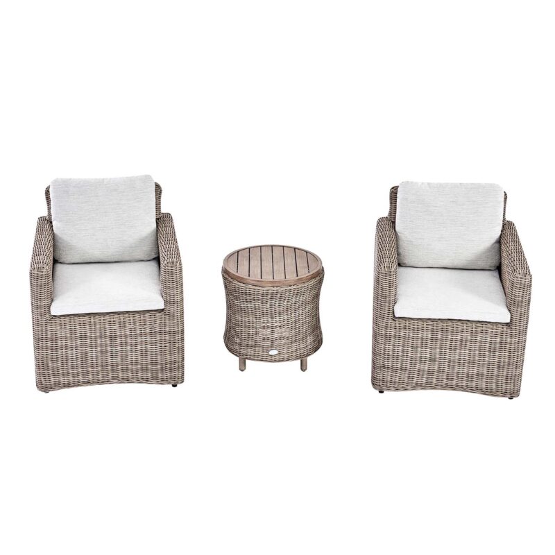 Bellagio Round Wicker Bistro Set with Rising Side Table, Natural - Image 9