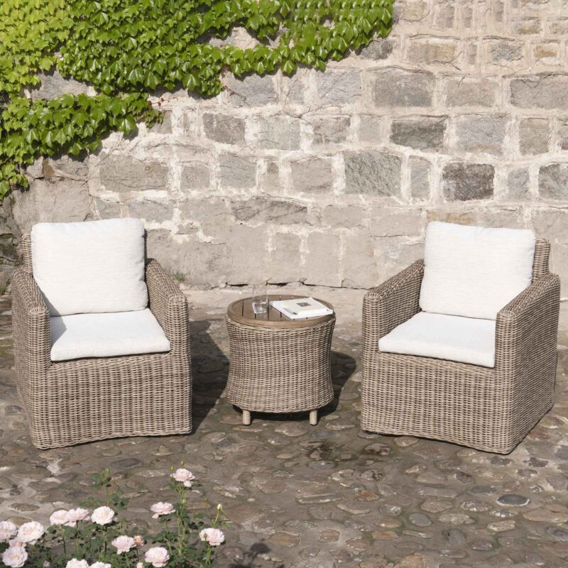 Bellagio Round Wicker Bistro Set with Rising Side Table, Natural - Image 2
