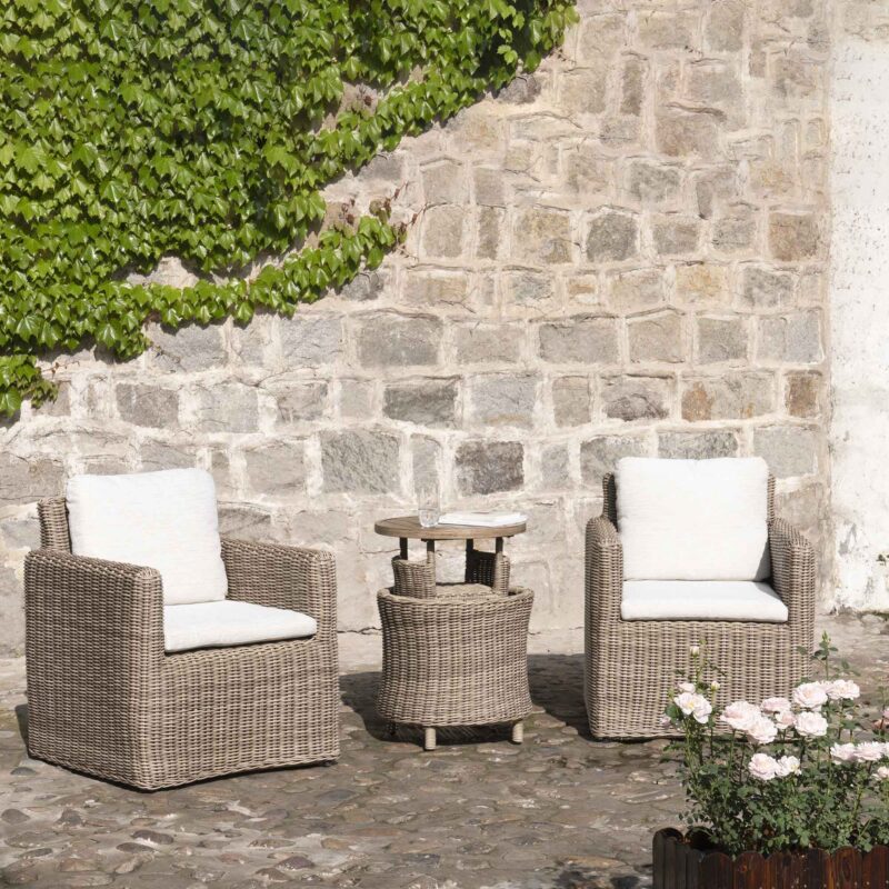 Bellagio Round Wicker Bistro Set with Rising Side Table, Natural - Image 3