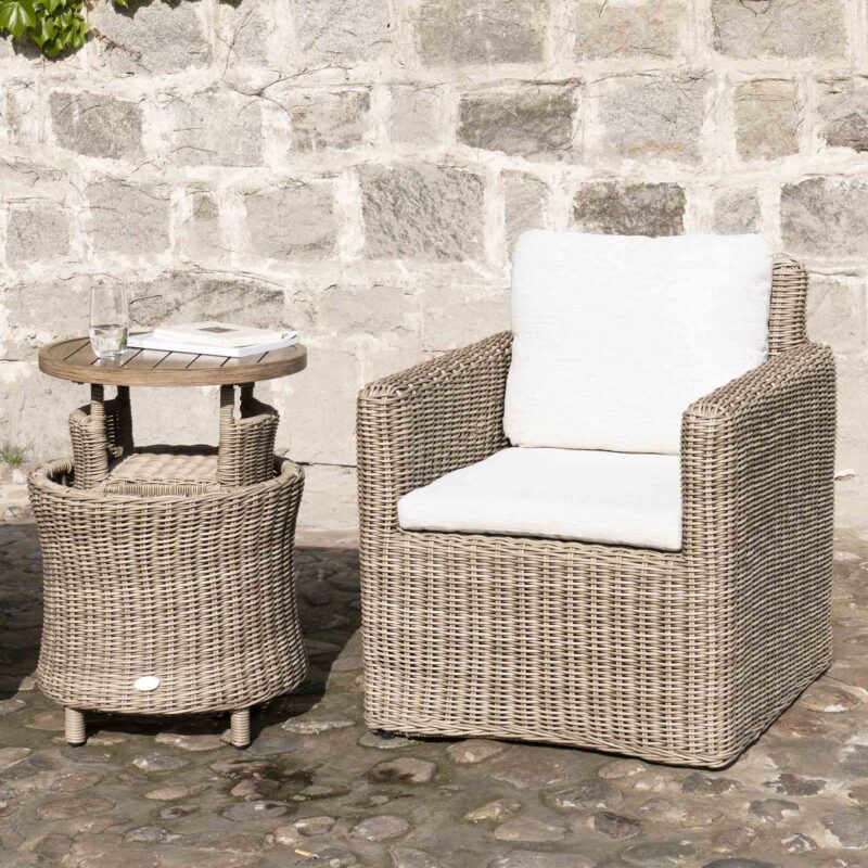 Bellagio Round Wicker Bistro Set with Rising Side Table, Natural - Image 4
