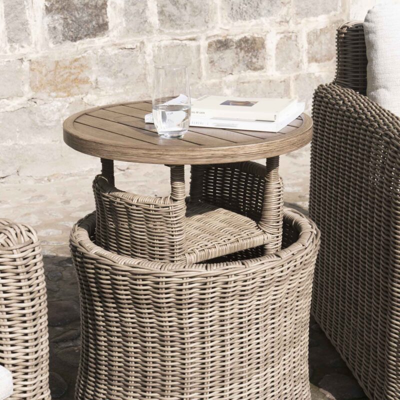 Bellagio Round Wicker Bistro Set with Rising Side Table, Natural - Image 5
