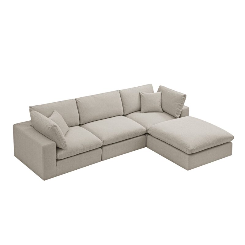 Lutyens Oatmeal Weave Fabric Modular Sofa, 3-Piece Chaise - Image 6