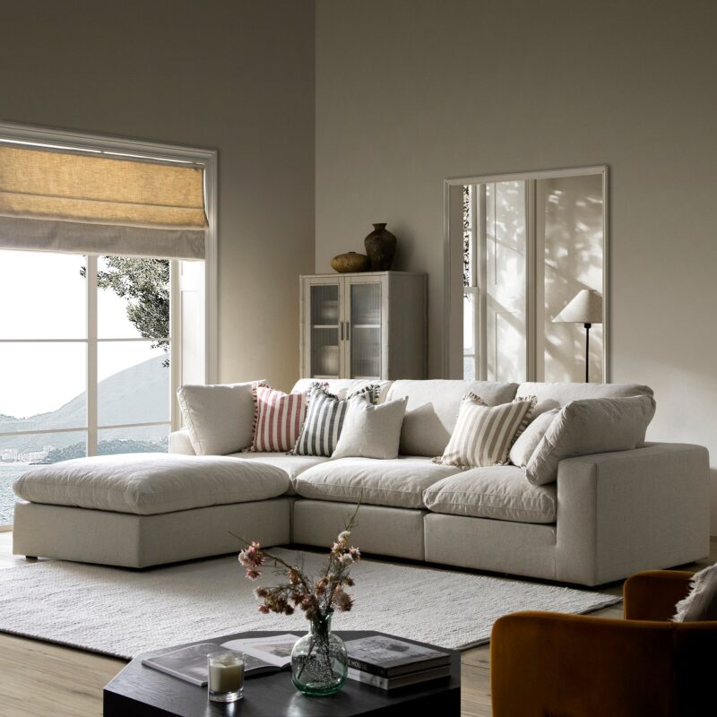 Lutyens Oatmeal Weave Fabric Modular Sofa, 3-Piece Chaise