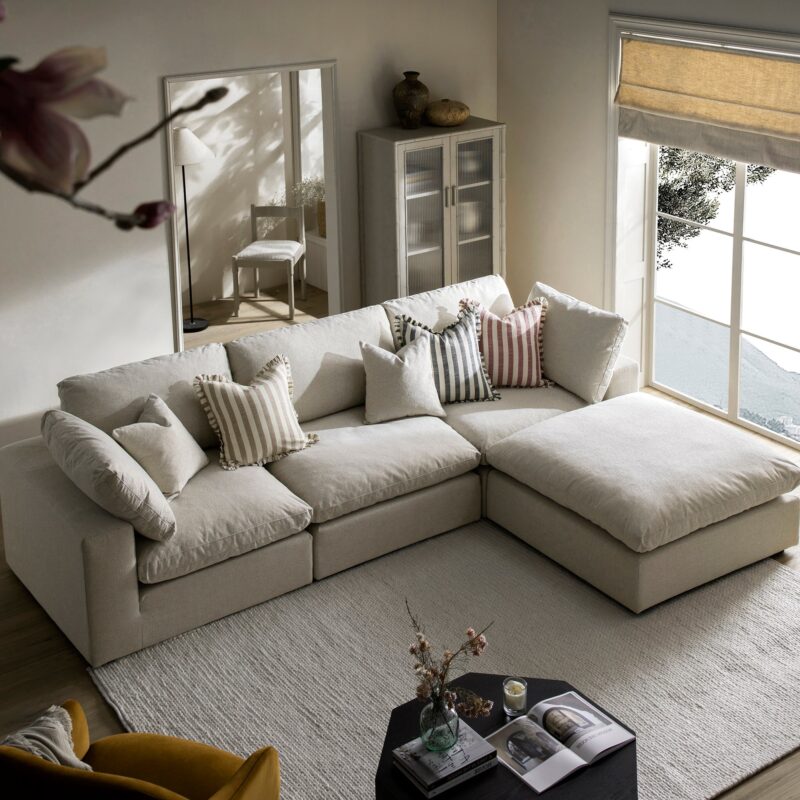 Lutyens Oatmeal Weave Fabric Modular Sofa, 3-Piece Chaise - Image 2