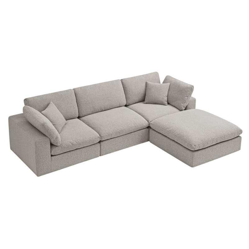 Lutyens Taupe Boucle Modular Sofa, 3-Piece Chaise - Image 4