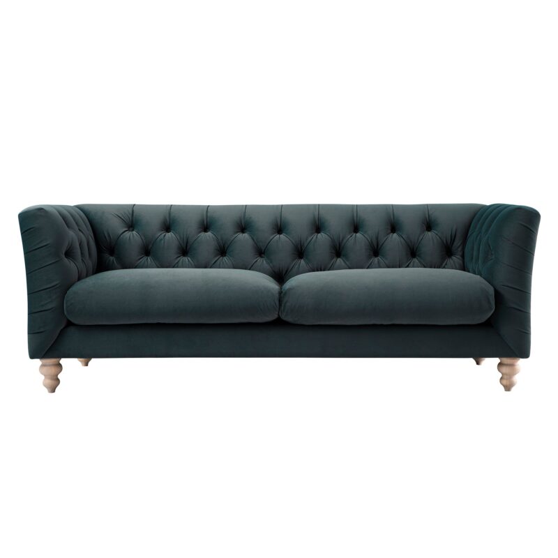Ashby Chesterfield Large 3-Seater Sofa, Aegean Blue Velvet - Image 4