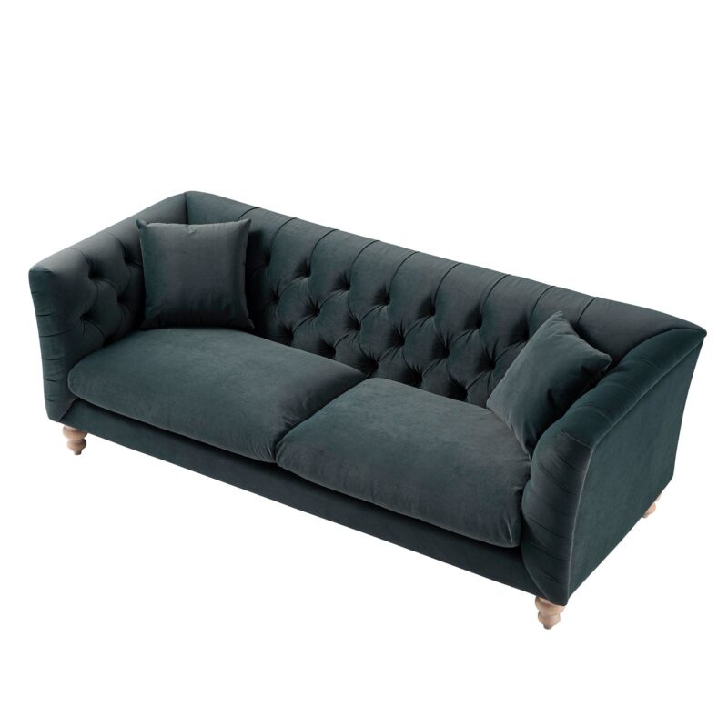 Ashby Chesterfield Large 3-Seater Sofa, Aegean Blue Velvet - Image 5