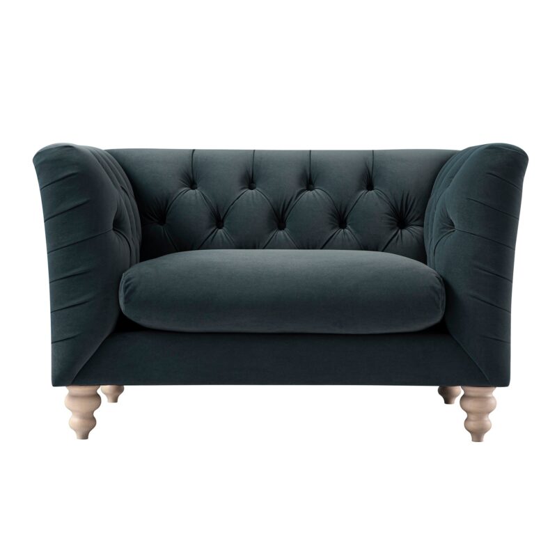 Ashby Chesterfield Loveseat, Aegean Blue Velvet - Image 10