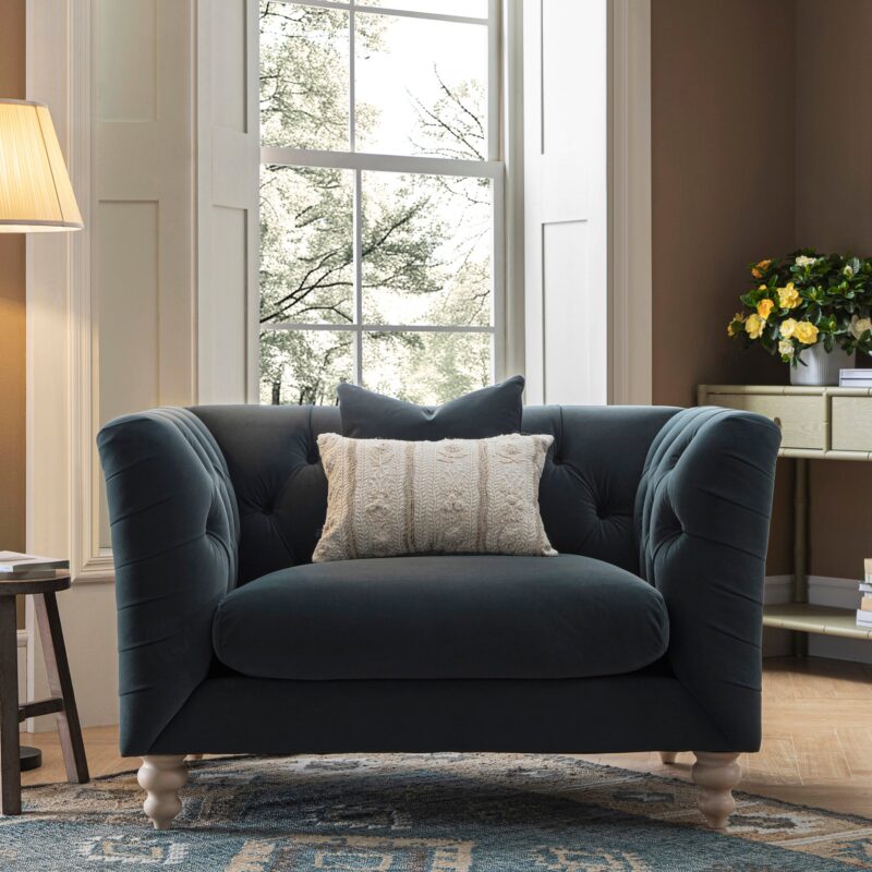 Ashby Chesterfield Loveseat, Aegean Blue Velvet - Image 2
