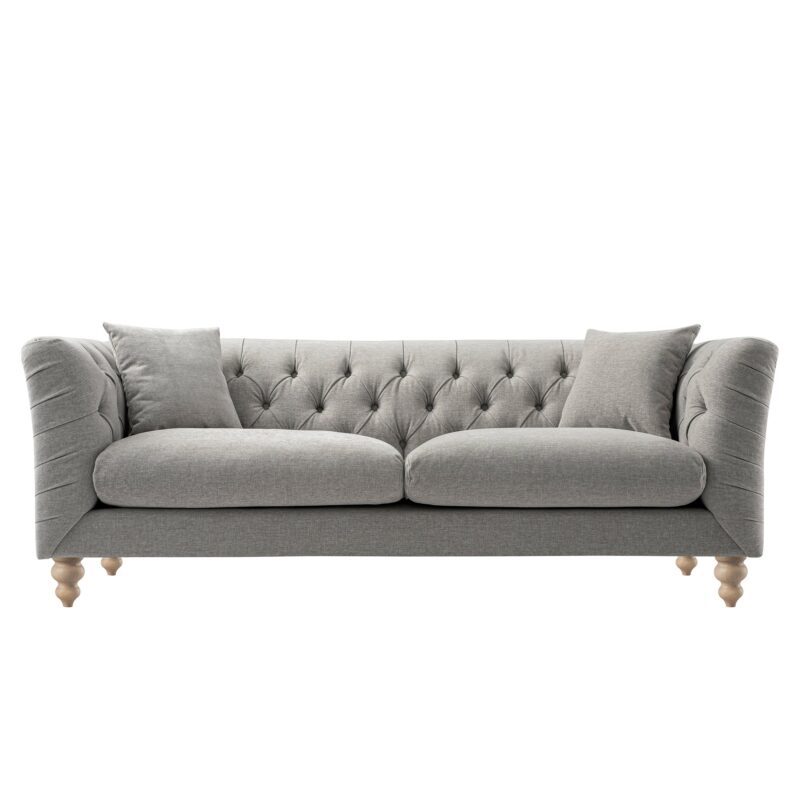 Ashby Chesterfield Large 3-Seater Sofa, Mist Grey Chenille - Image 7