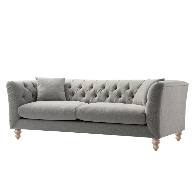 Ashby Chesterfield Large 3-Seater Sofa, Mist Grey Chenille - Image 8