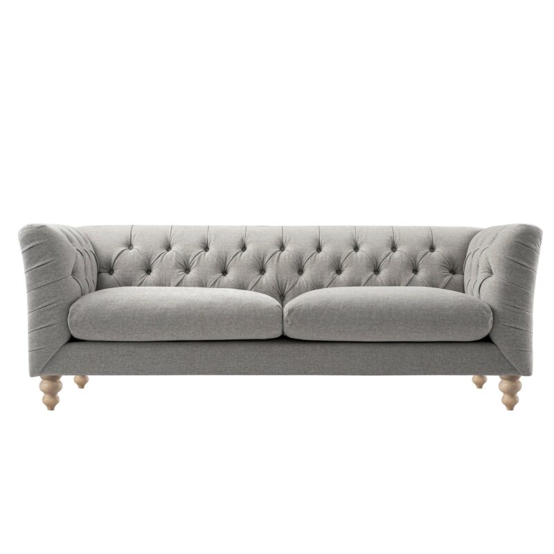 Ashby Chesterfield Large 3-Seater Sofa, Mist Grey Chenille - Image 10