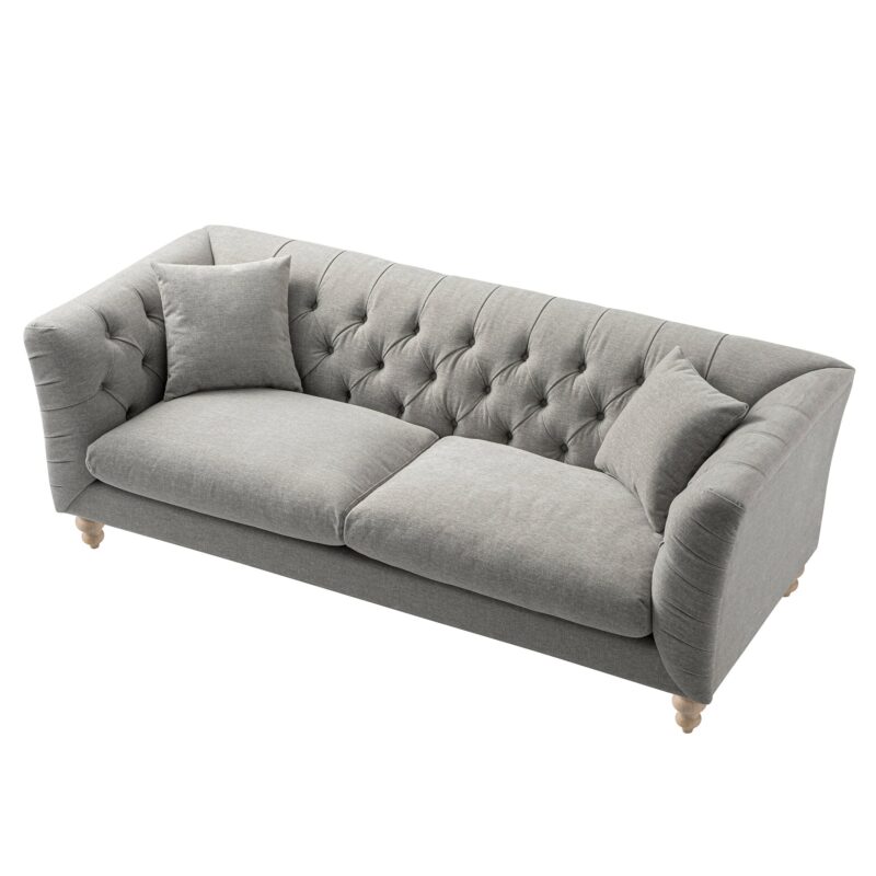 Ashby Chesterfield Large 3-Seater Sofa, Mist Grey Chenille - Image 11