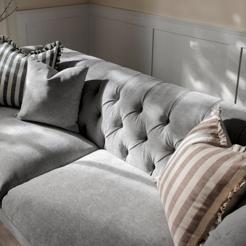 Ashby Chesterfield Large 3-Seater Sofa, Mist Grey Chenille - Image 4