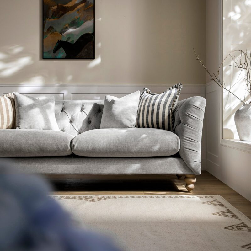 Ashby Chesterfield Large 3-Seater Sofa, Mist Grey Chenille - Image 5