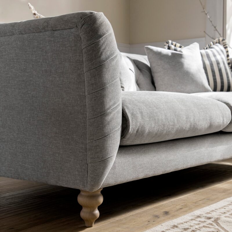 Ashby Chesterfield Large 3-Seater Sofa, Mist Grey Chenille - Image 6