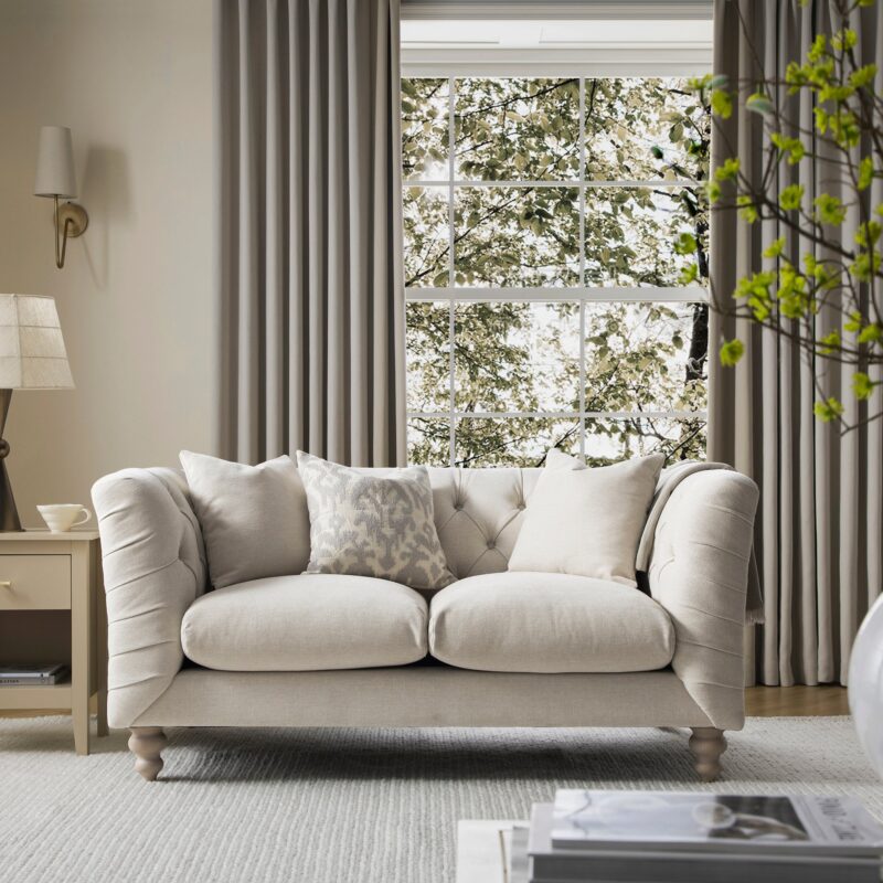 Ashby Chesterfield 2-Seater Sofa, Oatmeal Chenille