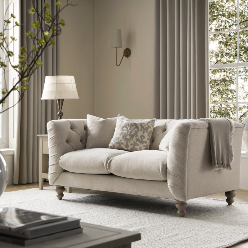 Ashby Chesterfield 2-Seater Sofa, Oatmeal Chenille - Image 2