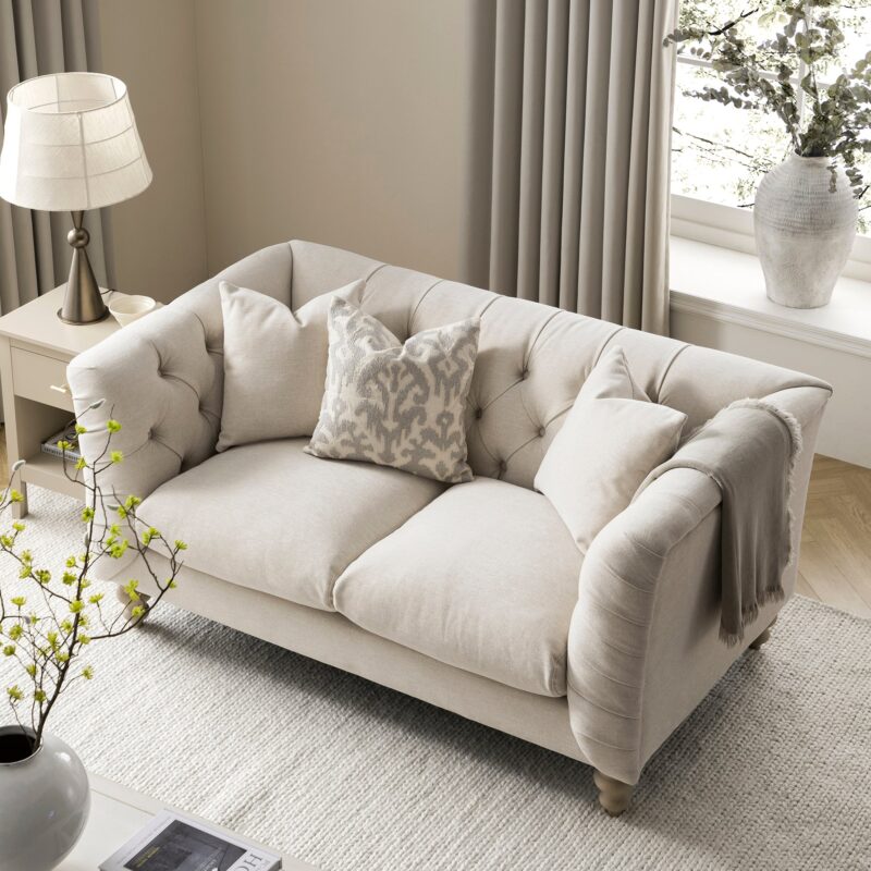 Ashby Chesterfield 2-Seater Sofa, Oatmeal Chenille - Image 3