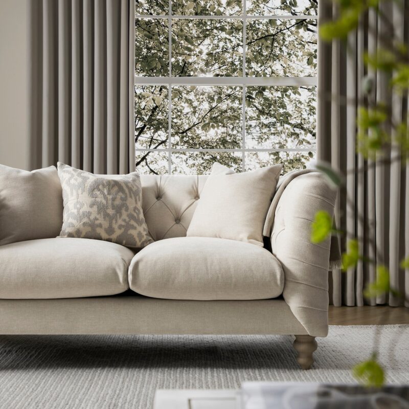 Ashby Chesterfield 2-Seater Sofa, Oatmeal Chenille - Image 4