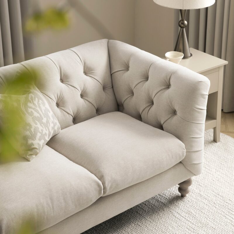 Ashby Chesterfield 2-Seater Sofa, Oatmeal Chenille - Image 6
