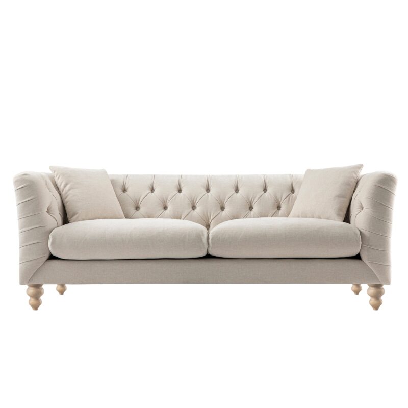 Ashby Chesterfield Large 3-Seater Sofa, Oatmeal Chenille - Image 6