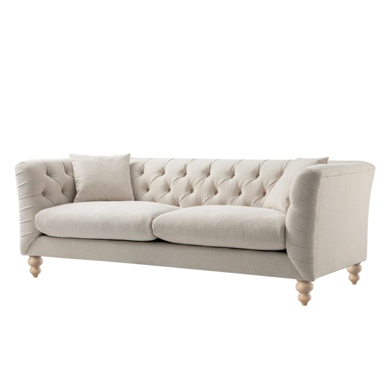 Ashby Chesterfield Large 3-Seater Sofa, Oatmeal Chenille - Image 7