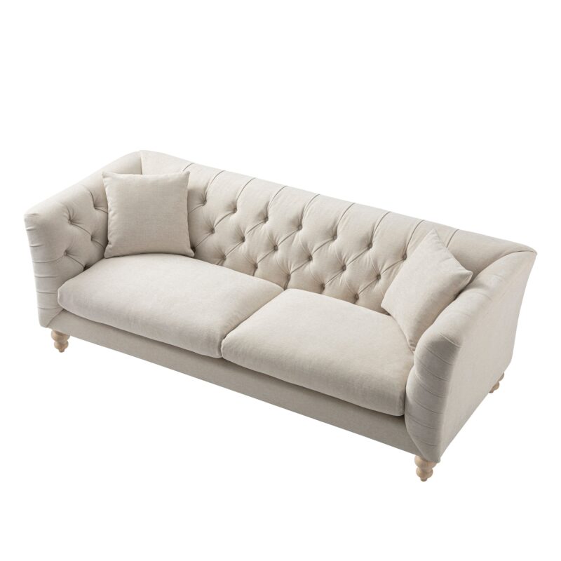 Ashby Chesterfield Large 3-Seater Sofa, Oatmeal Chenille - Image 10