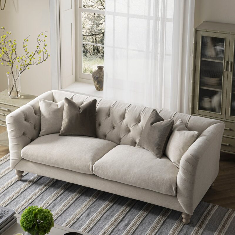 Ashby Chesterfield Large 3-Seater Sofa, Oatmeal Chenille - Image 3