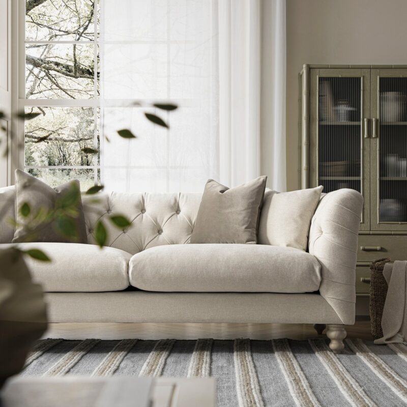 Ashby Chesterfield Large 3-Seater Sofa, Oatmeal Chenille - Image 4