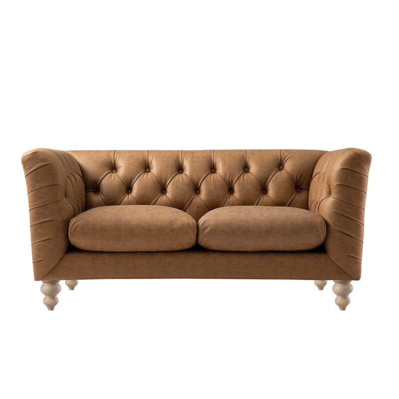Ashby Chesterfield 2-Seater Sofa, Tan Faux Leather - Image 4
