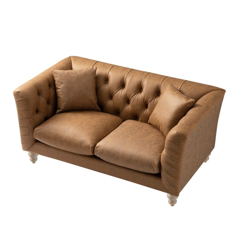 Ashby Chesterfield 2-Seater Sofa, Tan Faux Leather - Image 5