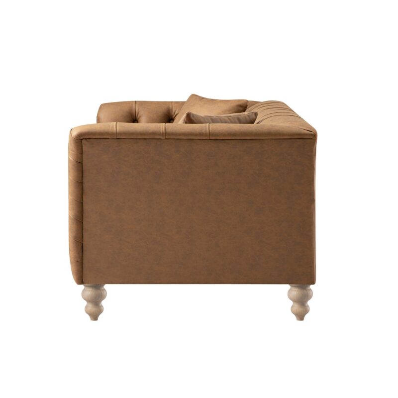 Ashby Chesterfield 2-Seater Sofa, Tan Faux Leather - Image 6